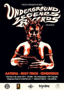 Underground Legend Records desembarca en Valencia con tripleta infernal; Aathma, Rosy Finch y Cementerio